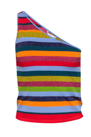 Current Boutique-Milly - Blue, Red, & Multi Color Rainbow Sleeveless One Shoulder Top Sz L