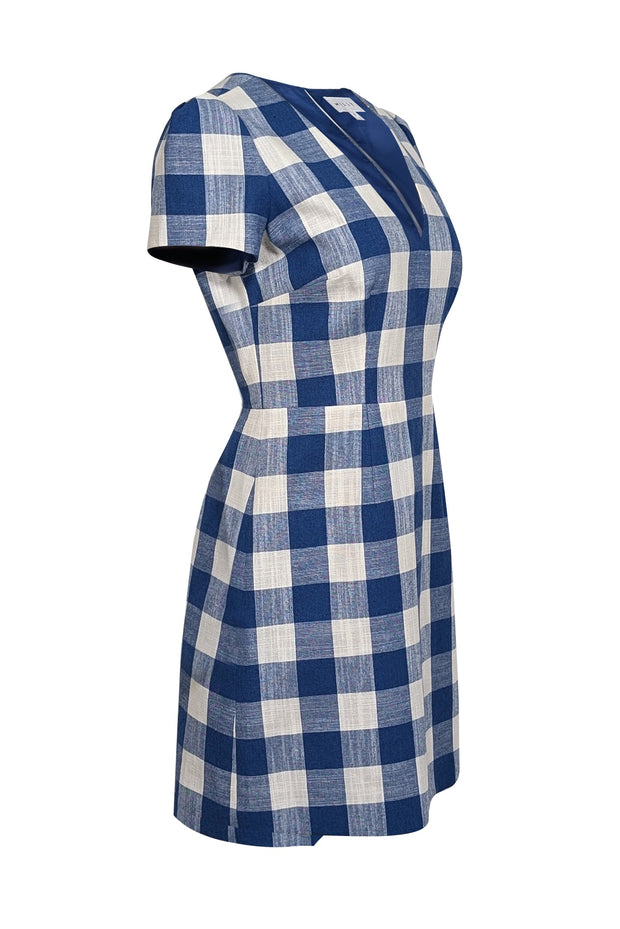 Current Boutique-Milly - Blue & White Checkered V-Neckline Dress Sz 6