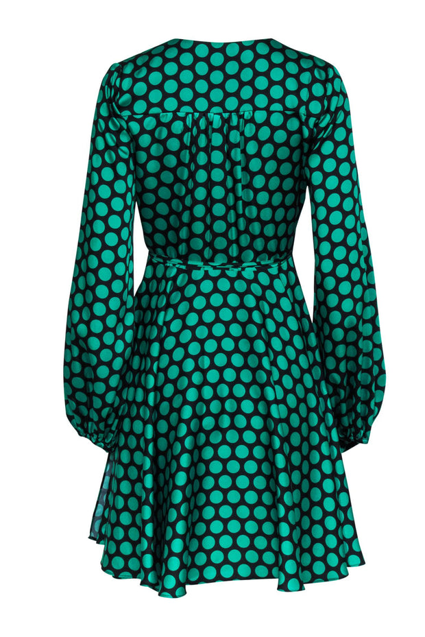 Current Boutique-Milly - Green & Black Polka Dot Long Sleeve Wrap Dress Sz S