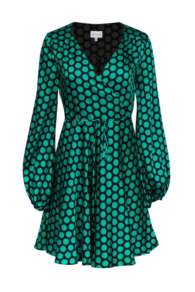 Current Boutique-Milly - Green & Black Polka Dot Long Sleeve Wrap Dress Sz S