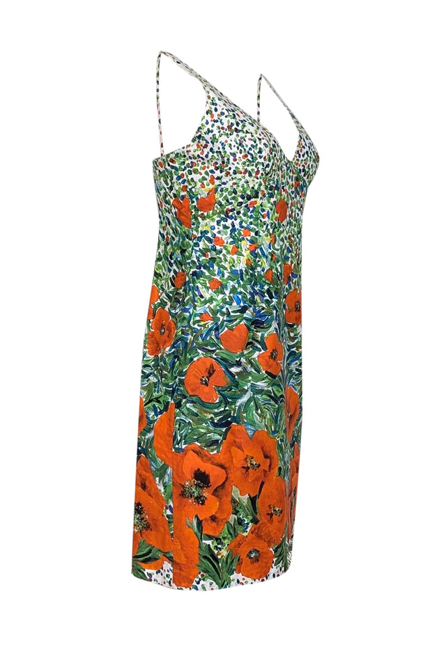 Current Boutique-Milly - Green, Orange, & White Floral Print Sleeveless Cocktail Dress Sz 6