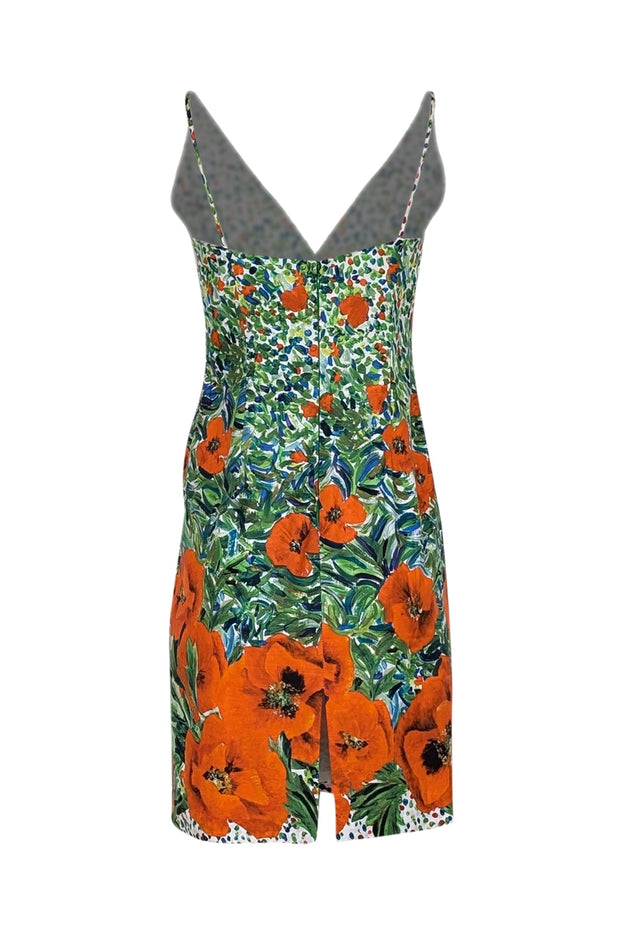 Current Boutique-Milly - Green, Orange, & White Floral Print Sleeveless Cocktail Dress Sz 6