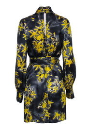 Current Boutique-Milly - Grey, Black, & Yellow Print Mock Neck Silk Dress Sz 10