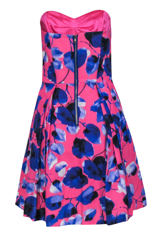 Current Boutique-Milly - Hot Pink Strapless Dress w/ Blue Floral Print Sz 6