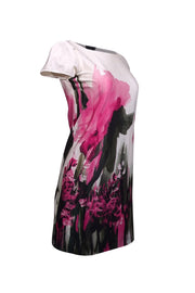 Current Boutique-Milly - Ivory, Pink, & Black "Painted Floral Chloe" Cap Sleeve Dress Sz 0