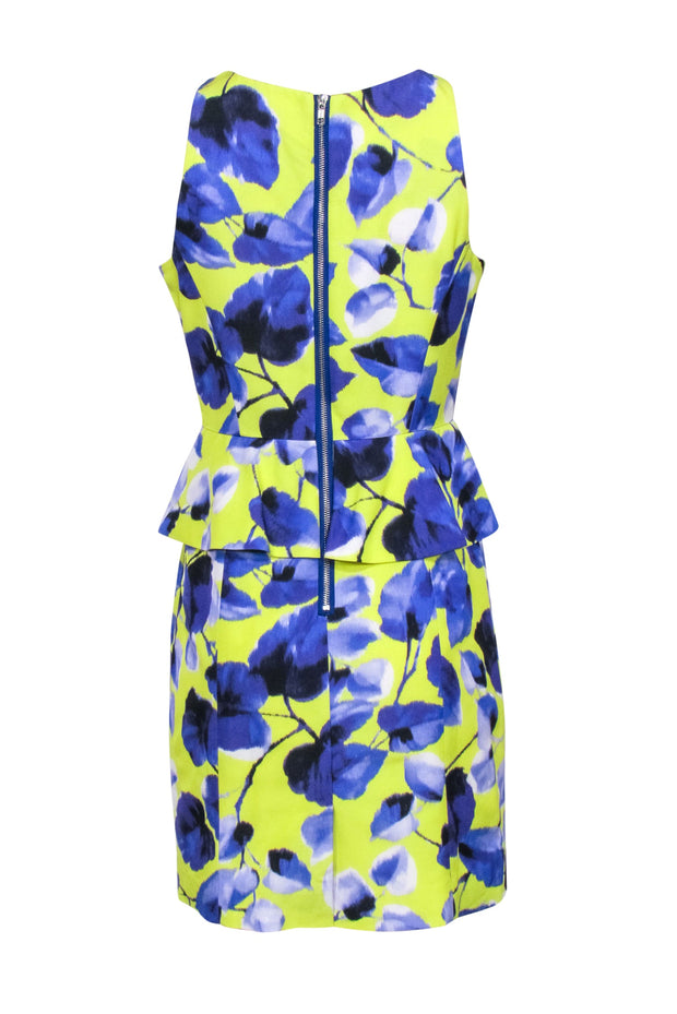 Current Boutique-Milly - Lemon Yellow & Indigo Floral Print Sleeveless Dress Sz 8