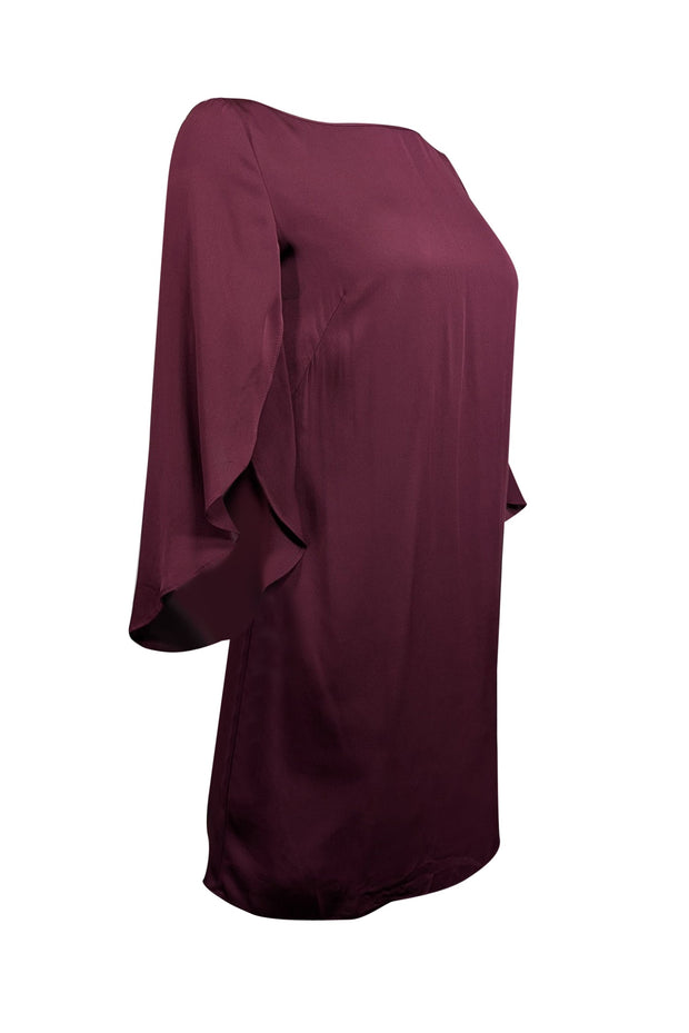 Current Boutique-Milly - Maroon Silk Tulip Sleeve Mini Dress Sz 4