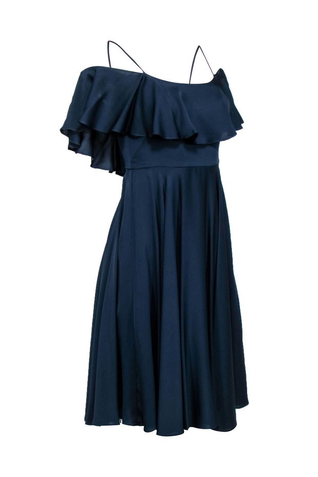 Current Boutique-Milly - Navy Ruffle Trim Cold Shoulder Dress Sz 2