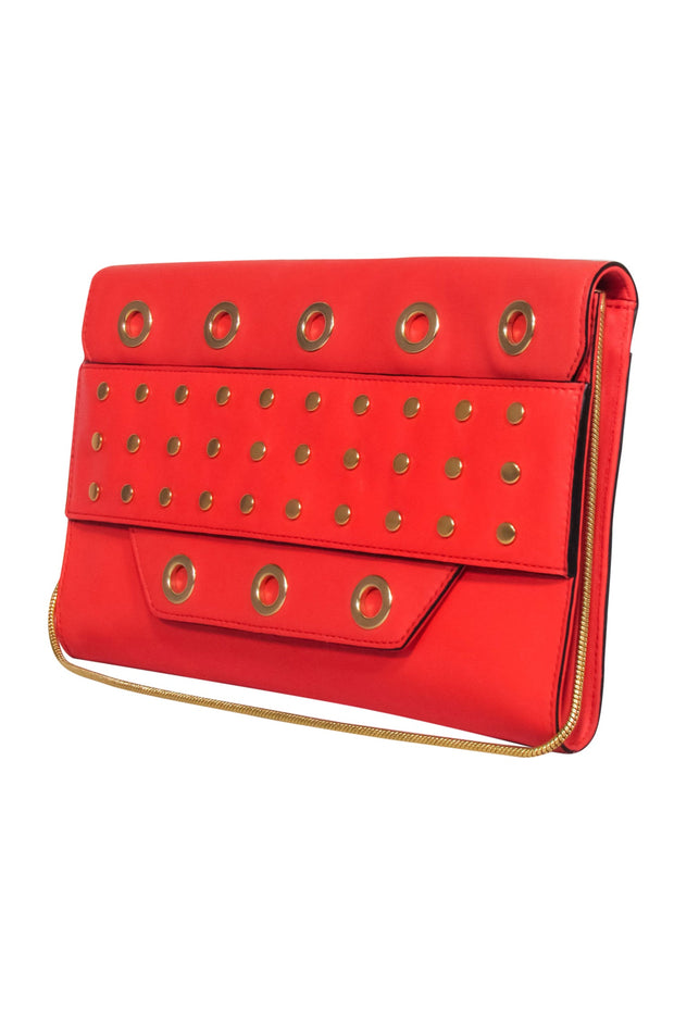 Current Boutique-Milly - Red Leather Clutch on Strap w/ Gold Grommets