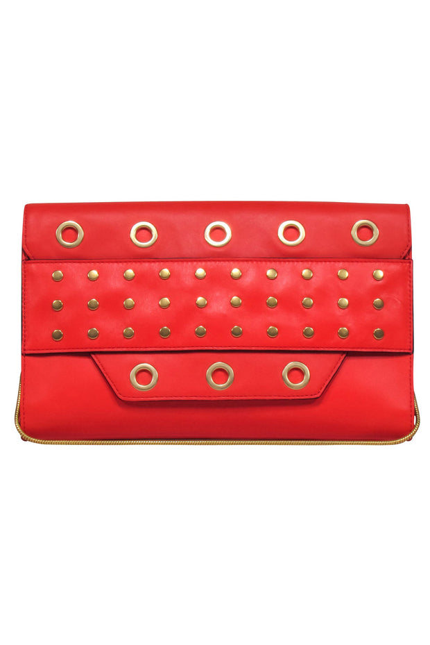 Current Boutique-Milly - Red Leather Clutch on Strap w/ Gold Grommets