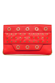 Current Boutique-Milly - Red Leather Clutch on Strap w/ Gold Grommets