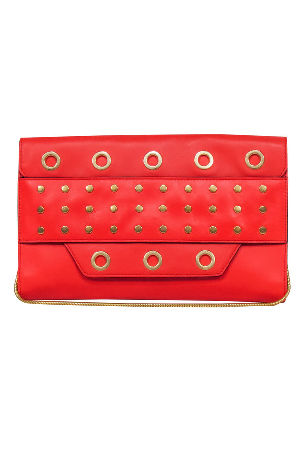 Current Boutique-Milly - Red Leather Clutch on Strap w/ Gold Grommets