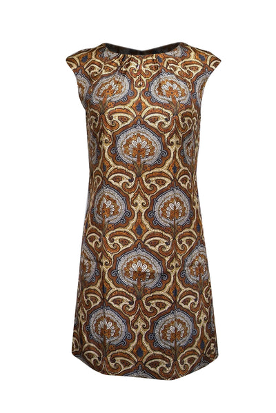 Current Boutique-Milly - Tan, Beige, Cream, & Navy Paisley Print Dress Sz 4