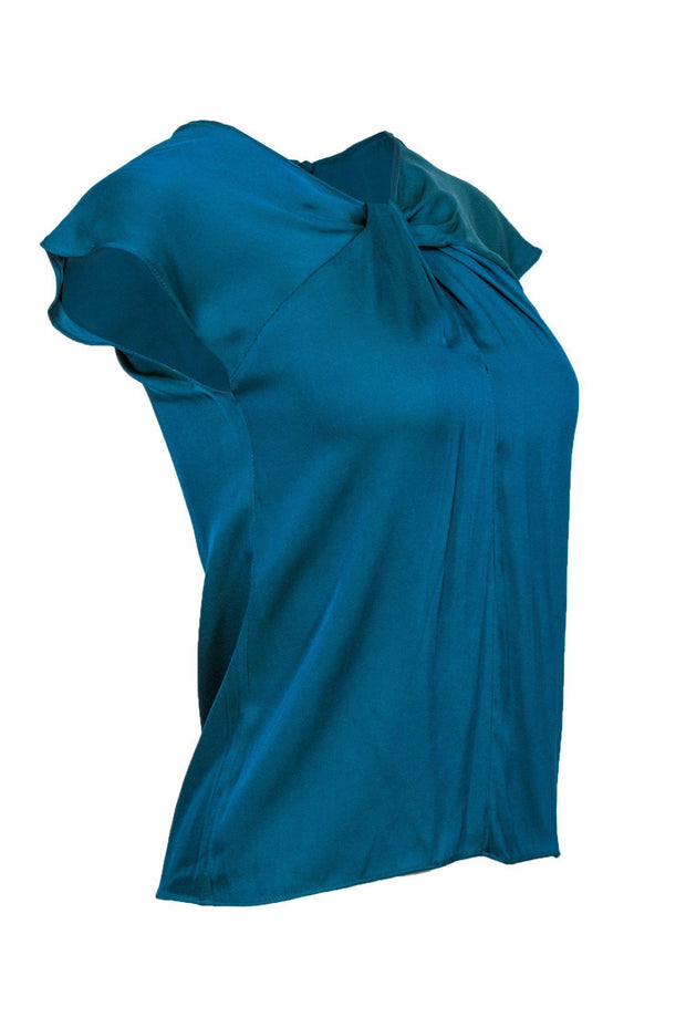 Current Boutique-Milly - Teal Silk Blend Twisted Neckline Blouse Sz 0