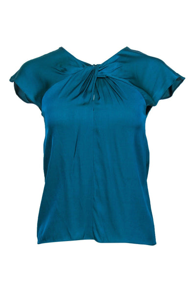 Current Boutique-Milly - Teal Silk Blend Twisted Neckline Blouse Sz 0