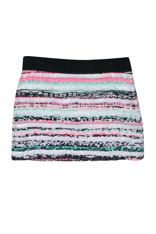 Current Boutique-Milly - White, Black, Pink, & Mint Textured Stripe Mini Skirt Sz 8