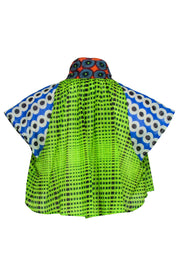 Current Boutique-Mimi Liberte - Green & Blue Multi Print Short Sleeve Wide Fit Crop Top Sz 4