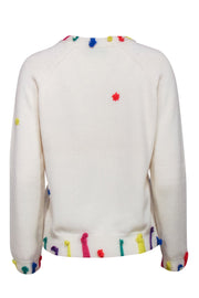 Current Boutique-Mira Mikati - Ivory Knit w/ Multi Color Embroidery "Don't Worry" Sweater Sz M