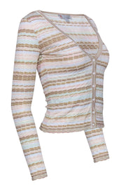 Current Boutique-Missoni - Beige, Mint, Gold, & Pink Stripe Knit Cardigan Sz 2