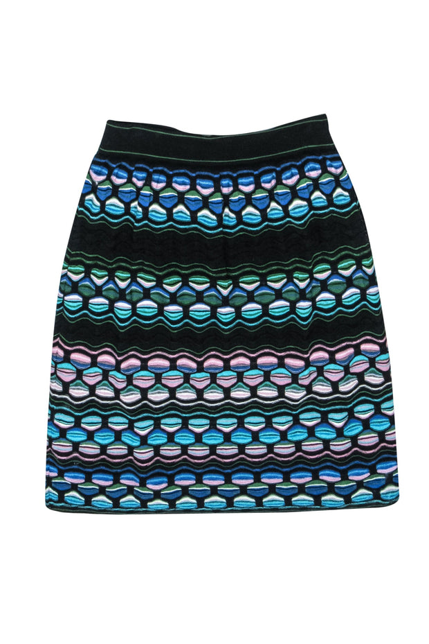 Current Boutique-Missoni - Black, Blue & Pink Abstract Honeycomb Pattern Knit Skirt Sz 6