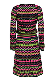 Current Boutique-Missoni - Black Knit Midi Dress w/ Multi-Color Wave Pattern Sz 10