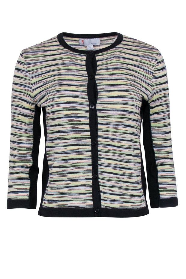 Current Boutique-Missoni - Black w/ Green & Yellow Stripe Print Wool Blend Cardigan Sz 8