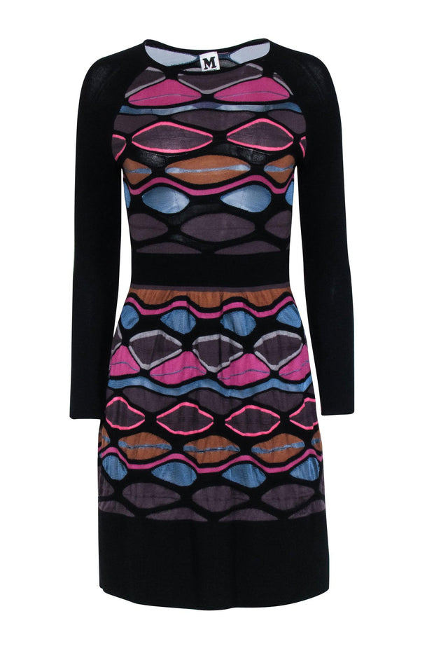 Current Boutique-Missoni - Black w/ Purple & Multi Color Print Knit Dress Sz 4