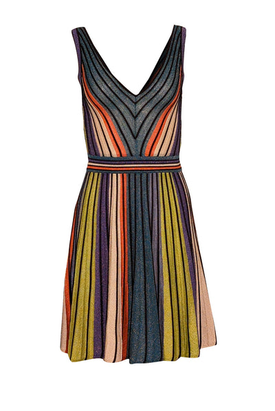 Current Boutique-Missoni - Blue, Green, Orange, Black, & White Metallic Knit Dress Sz 2