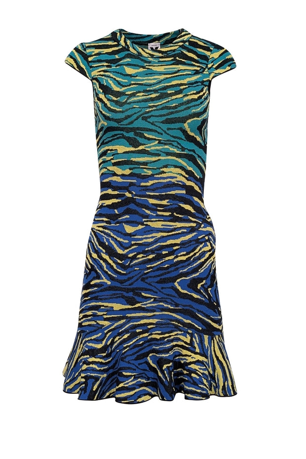 Current Boutique-Missoni - Blue, Green, Yellow, & Black Animal Print Fit & Flare Dress Sz 4