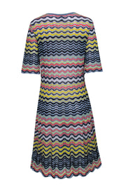 Current Boutique-Missoni - Blue Knit Dress w/ Multicolor Metallic Wave Pattern Sz 12