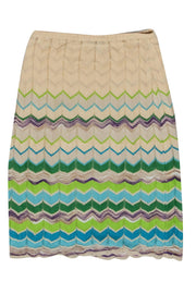 Current Boutique-Missoni - Cream, Blue & Green Chevron Woven Skirt Sz 10