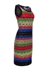 Current Boutique-Missoni - Green, Blue, Red, & Black Wavy Striped Knit Midi Dress Sz 8