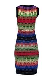 Current Boutique-Missoni - Green, Blue, Red, & Black Wavy Striped Knit Midi Dress Sz 8