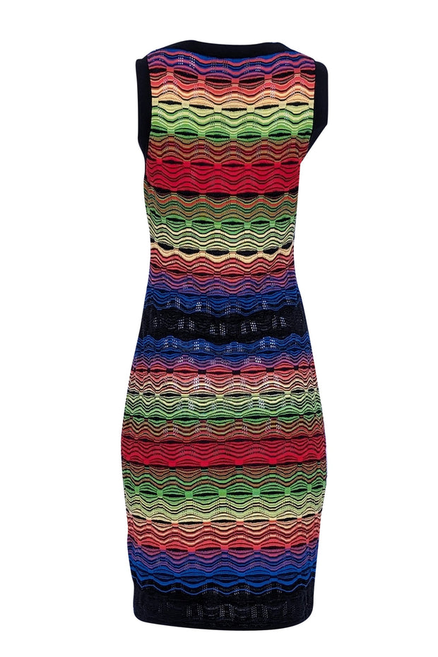 Current Boutique-Missoni - Green, Blue, Red, & Black Wavy Striped Knit Midi Dress Sz 8