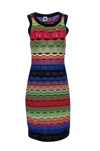 Current Boutique-Missoni - Green, Blue, Red, & Black Wavy Striped Knit Midi Dress Sz 8
