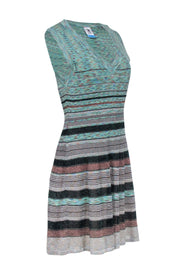 Current Boutique-Missoni - Green & Brown Metallic Striped Ribbed Knit Sleeveless Dress Sz 8