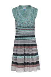 Current Boutique-Missoni - Green & Brown Metallic Striped Ribbed Knit Sleeveless Dress Sz 8