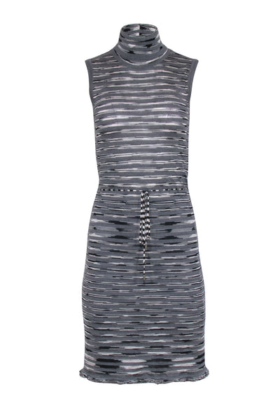 Current Boutique-Missoni - Grey Striped Knit Turtle Neck Dress Sz 2