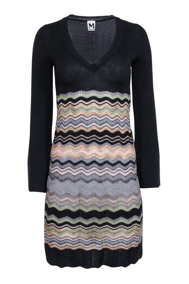 Current Boutique-Missoni - Grey w/ Multicolor Chevron Pattern Wool Blend Dress Sz 2