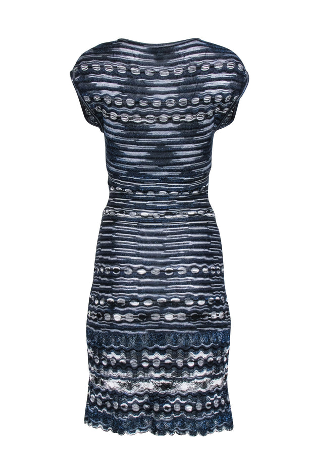 Current Boutique-Missoni - Navy, White & Black Metallic Cap Sleeve Dress Sz 2