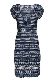 Current Boutique-Missoni - Navy, White & Black Metallic Cap Sleeve Dress Sz 2