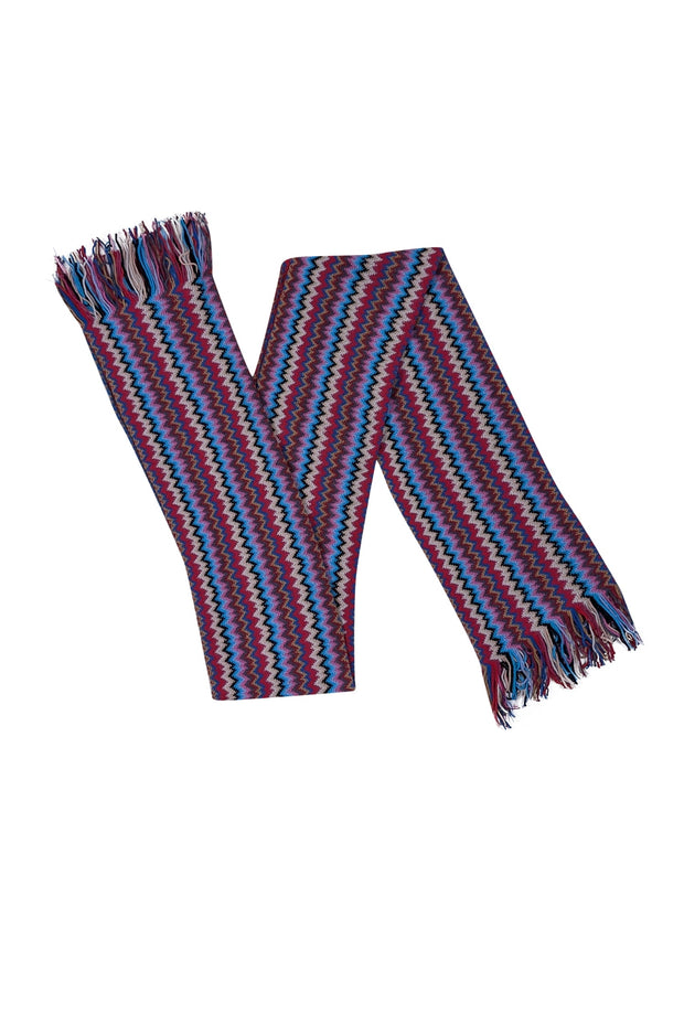 Current Boutique-Missoni - Pink & Multicolor Chevron Wool Blend Scarf w/ Fringe Trim