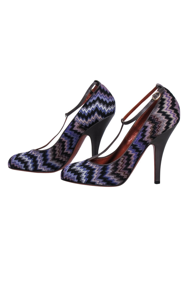 Current Boutique-Missoni - Purple & Black Knit Chevron Strappy Pump Sz 8