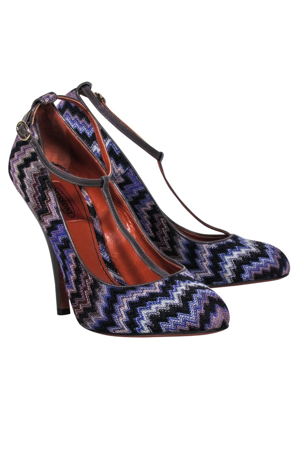 Current Boutique-Missoni - Purple & Black Knit Chevron Strappy Pump Sz 8