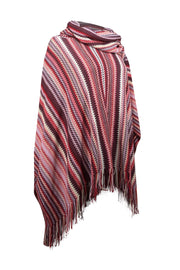 Current Boutique-Missoni - Purple, Pink, Red, & Cream Wool Poncho Sweater One Size