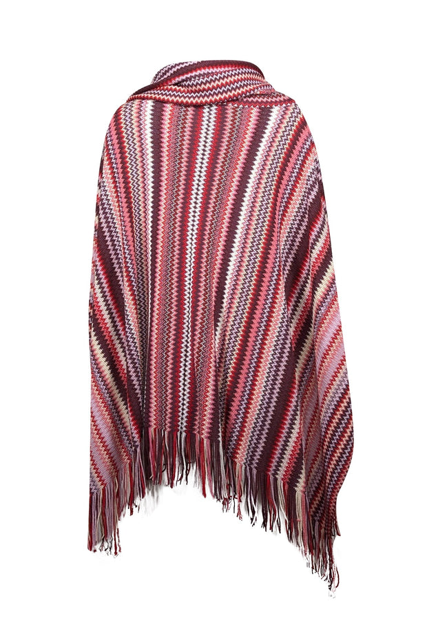 Current Boutique-Missoni - Purple, Pink, Red, & Cream Wool Poncho Sweater One Size