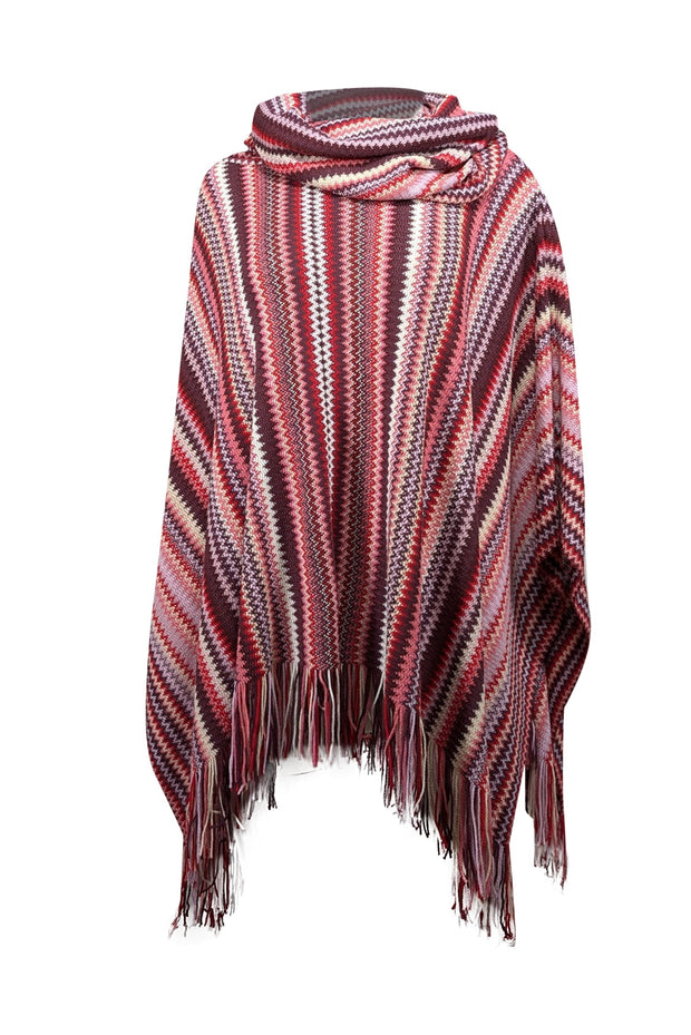 Current Boutique-Missoni - Purple, Pink, Red, & Cream Wool Poncho Sweater One Size