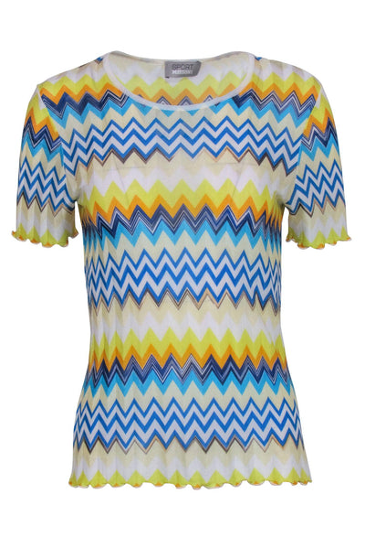 Current Boutique-Missoni Sport - Yellow & Blue Chevron Short Sleeve Top Sz S