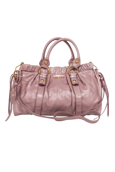 Current Boutique-Miu Miu - Beige Leather Gathered Satchel Bag