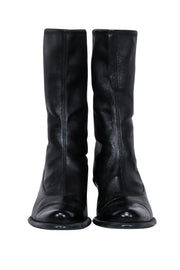 Current Boutique-Miu Miu - Black Leather Pointed-Toe Boots Sz 9